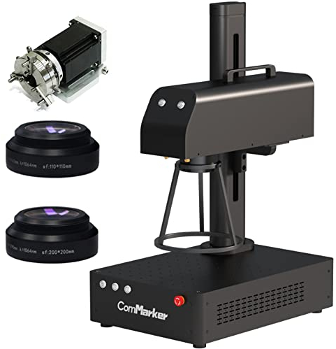 ComMarker B4 20W Lasermarkierungsmaschine mit Rotation, MAX Faserlaserschneider Desktop-Handgerät, Lasergravurmaschine kompatibel mit LightBurn für Metall, Edelstahl, Splitter, Schmuck