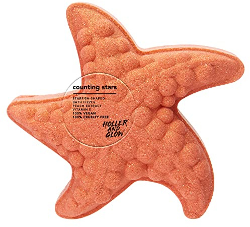 Holler and Glow Counting Stars Starfish Shaped Bath Bomb, Enriched with Peach Extract & Vitamin E, Sweet Peach Scent, 100% Vegan & Cruelty Free, Ocean Vibes for Relaxation, 150 G