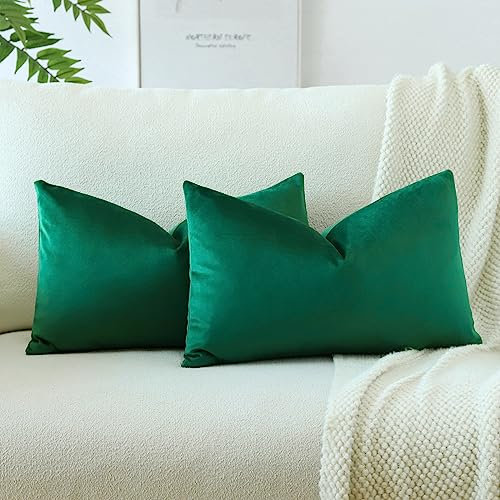 JOTOM Samt Kissenbezug Kissenhülle Sofakissen Dekokissen Kissenbezüge für Sofa Wohnzimmer Schlafzimmer 2er Set 40x60 cm Malachitgrün