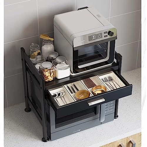 Rejilla For Horno Microondas Cajón De Almacenamiento Adicional, Soporte For Microondas 2 Niveles, Encimera, Utensilios De Cocina, Almacenamiento Vajilla, Acero Al Carbono Sobre Estante ( Color : Zwart