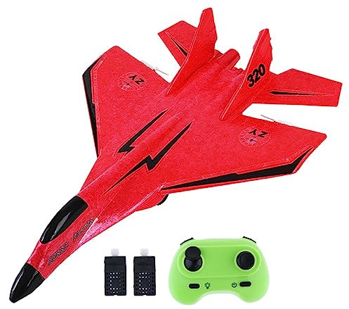 Colcolo RC Plane Foam RC Airplane with Light, 2x Time Easy to Control 28.5x21cm Outdoor ing Toys Jet Fighter Toys 2 Channel RC Glider for Beginner Adults,