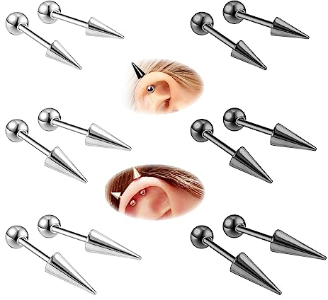 ZS 20G Spike Nasenringe Ohrstecker, 18G Edelstahl Spike Ohrstecker, 16G Septum Lippenringe Knorpel Tragus Helix Piercing Für Damen Herren(12 Stück 18g Ohrstecker)