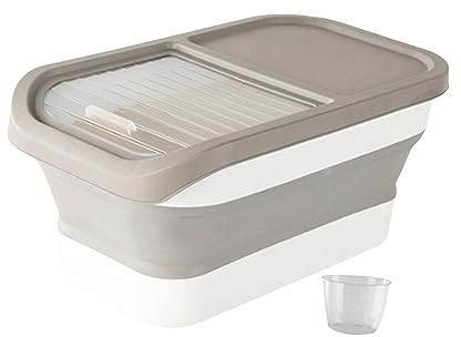 MagiDeal Conteneur de Stockage de Nourriture pour Chien, Chat, boîte à Riz, Tasse à mesurer 10 kg Organiseur Distributeur Conteneur de Grains Conteneur de, Kaki