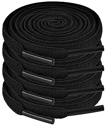 JETOP 2 Pares Cordones de Zapatos Deportivos Ovalados para Zapatillas 120CM Cordones Negros 6 mm De Ancho Cordones Zapatos Deportivas Resistentes A Desgarros Para Hombre Mujer Adultos Niños Correr