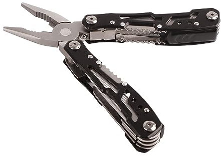 Alicates Plegables Multifunción con Cerradura de Seguridad Navaja de Bolsillo de Acero Inoxidable, Abridor de Botellas, Destornillador Perfecto para Exteriores Negro