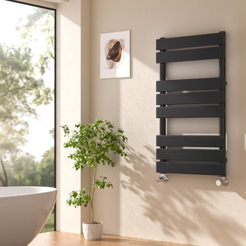 EMKE Towel Radiator Black, Heated Towel Rail for Bathrooms, Modern Flat Panel Towel Rail Radiator Versatile Wall/Floor Mounted Bathroom Radiators 800 x 450 mm