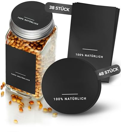 Homety® Gewürzetiketten Blanko SET 86 Stück- minimalistisch - Aufkleber Gewürze Etiketten zum selbsbeschreiben - Wasserfest (Gewürzetiketten - Blanko - Schwarz)