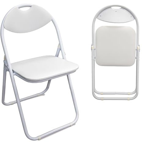 EPISENT Folding Chair – 1 PCS White Padded Faux Leather Foldable Chair with Heavy Duty Steel Frame –Comfortable, Lightweight, Space-Saving Fold Up Seat for Home, Office, Dining, Kitchen & Events