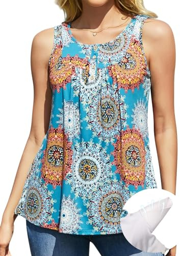 V for City Women Flowy Built-in Bra Tank Tops Summer Camisole | Removable Pads, Square Neck, Side Split, Curved Hem, Loose Fit, Breathable, Soft, Casual, Yoga, Party, Vacation