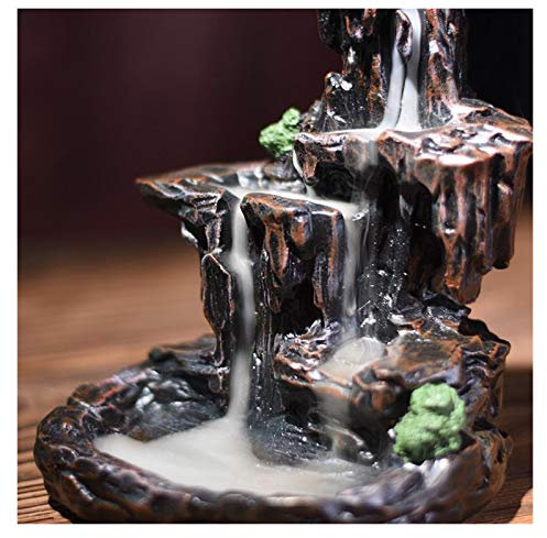 PACUM Räuchergefäß Rückfluss Gebirge Fluss Wasserfall Aroma Rauch Censer Halter Office Home Einzigartige Handwerk mit 50 Räucherkerzen (beige)