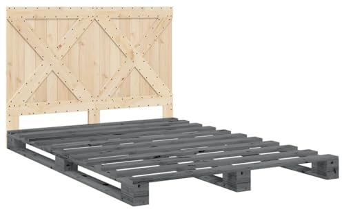 vidaXL Massivholzbett, Holzbett Bett mit Kopfteil, Bettrahmen mit Lattenrost, Palettenbett Doppelbett Schlafzimmerbett, Grau 160x200cm Kiefer