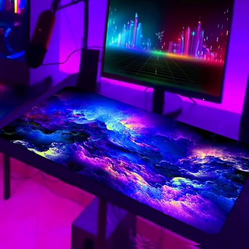 Großes Gaming Mauspad, 800 x 300mm Schreibtischunterlage Fluoreszenz verbessert Geschwindigkeit Präzision Fransenfreie Ränder rutschfest für Kabellose Maus, Laptop, PC-Büro (Sternenatlas)