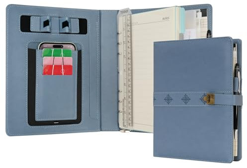 WASON A5 Tagebuch Liniertes Kompositions Notizbuch mit Stift, Nachfüllbarem Papier Herausnehmbares Klemmbrett Ringbuch Portfolio Notizblock für Schule Reisearbeit und Organizer (Nebelblau)