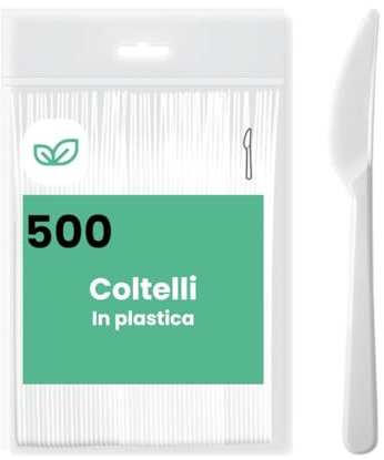 marketcaffe 500 COLTELLI bianchi riciclabili e riutilizzabili, lunghezza 16,5 cm, lavabili in lavastoviglie, ideali per feste, pic-nic, catering, eventi e uso quotidiano in cucina