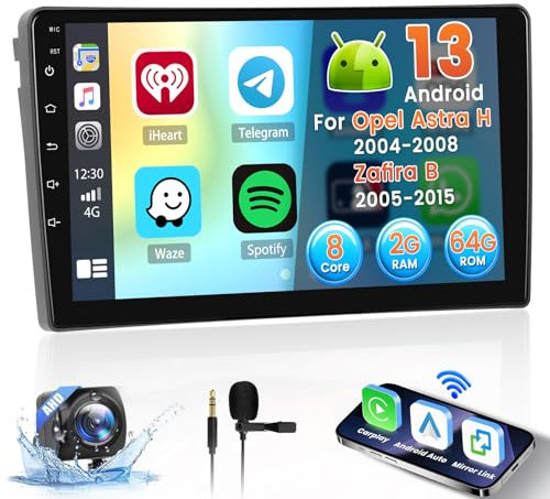 8 Core 2+64G Android 15 Radio para Opel Astra H 2004-2008/Zafira B 2005-2015 Soporta Wireless Carplay y Android Auto, 9 Pulgadas Radio con Bluetooth 5.0 EQ de 32 Bandas GPS FM/RDS SWC