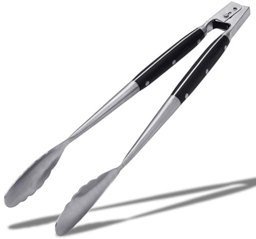 KULUNER 47,7 cm extra lange Grillzange, Massivholzgriff, hitzebeständiger 700-Grad-Edelstahl, Metallverriegelung, zum Kochen, Grillen und Grillen im Freien
