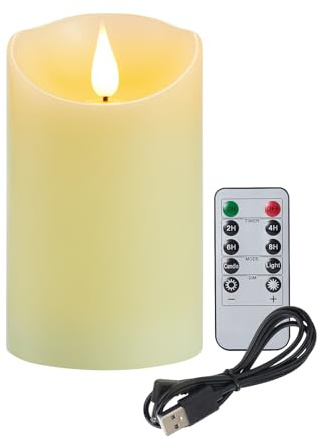 Koelaa Wiederaufladbare LED-Kerze mit USB-Aufladung, Echtwachs 3D-Flammeneffekt, Fernbedienung & Timer – Rauchfreie Kerzen für Partys, Weihnachtsdekoration und Wohnzimmer-7.5 * 12.5cm