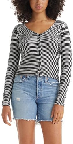 Levi's Mujer Camiseta de Manga Larga Muse Vanilla Stripe Caviar Cotton Black S