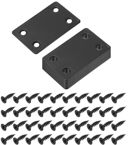 sourcing map 10 Set Mending Plate Metal Flat Bracket Straight Brace Fixing Joining Plate for Wood with Screws, Black, 2.36x1.5