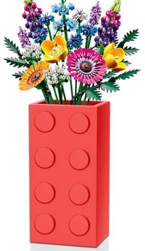 Vase for Lego Flowers Bouquet Building Set,Display Stand for Lego Roses Cherry Blossom Sunflower Tulips Daffodils Lotu,Gift for Lego Flowers Lover-Red