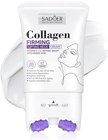 VRAIKO SADOER Gua Sha Neck Cream, Firming Cream for Neck & Jawline Lifting with Double Massage Rollers, Décolleté Moisturizer for Fine Lines, Elasticity and Hydration, 3.8 oz