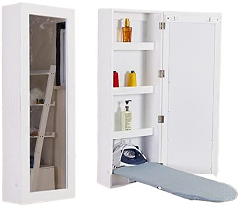Tabla de planchar montada en la pared con espejo y estación de planchado plegable de almacenamiento para un uso fácil y ahorro de espacio, perfecta para la organización del hogar (color: )