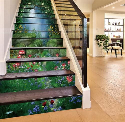 FLFK 3D Dream Magic Forest Stair Riser Decal Peel and Stick Staircase Stickers Self-Adhesive Wallpaper for Home Office Decor 39.3 wx7 hx15PCS