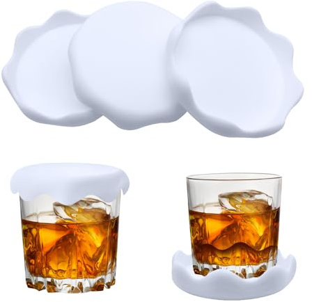 MUWINC Silicone Lids - 4 PCS Universal Silicone Cup Toppers, Snow Design, White, For Mugs, Glasses, And Cans (9cm Inner Diameter)