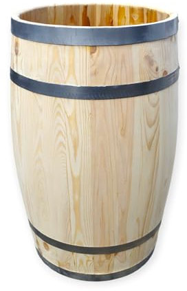 Decorative Wooden Barrel without Lid - Rustic Rain Barrel or Planter Made of Natural Wood with Metal Hoops - Handmade, Weatherproof 160 Litres