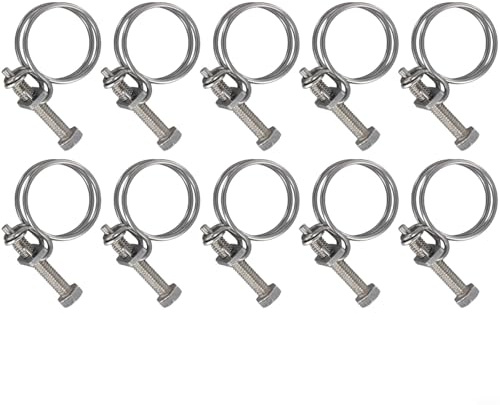 Lot de 10 colliers de serrage double fil en acier inoxydable résistant (22-27 mm)