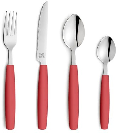 Beckmann & Rommerskirchen VALOA Besteck Set 4 Personen - 16-teilig - Rot - Spülmaschinenfest - Hochglanzpoliert - Essbesteck: 4x Messer, Gabel, Esslöffel, Kaffeelöffel