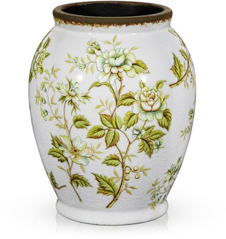Hollyone Vintage Vase, Grün und Weiß Retro Keramikvase, Rustikale Vasen Chinoiserie-Blumenvase Deko Vasen für Pampasgras, Bauernhaus, Wohnkultur, Tischdeko, Wohnzimmer, Schlafzimmer, Regal