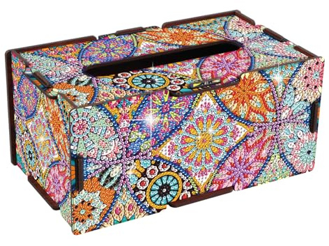 DCIDBEI Diamond Painting Taschentuchbox, 22 x 12 cm, rechteckiger Spender für Taschentücher, Diamant-Stickerei, Servietten, Reinigungstücher, Badezimmer, Waschtisch, Schlafzimmer, Mandala