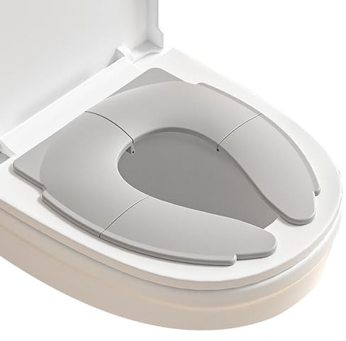Vlexx Toilettensitz Kinder, Faltbarer Reise Klappbar WC Sitz Kinder, Tragbar Toilettensitz WC Sitzbezüge, Toilettensitz Kinder für Unterwegs, Toilettentrainer für Kleinkind und Kinder, Grau
