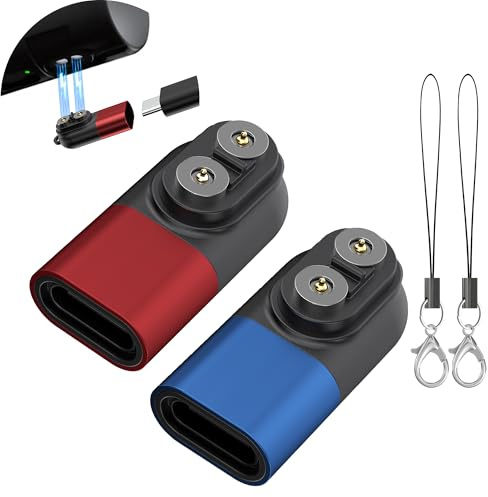 Ermorgen 2 Pezzi Adattatore di Ricarica di Tipo C Compatibile con I Modelli LED-LENSER P&H Adattatore Compatibile con il Cavo di Ricarica del Caricatore Magnetico - Rosso/Blu