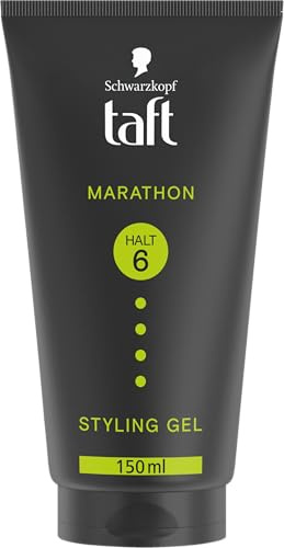 Schwarzkopf Taft Marathon Styling Gel (150ml), mit Extrem-Ausdauer-Polymere | Bis zu 72 Stunden langanhaltender Halt für energiegeladene Frisuren, sanft zu Haar und Kopfhaut, veganes, Haarstyling-Gel