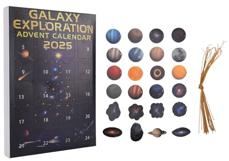 Vvikizy Space Planet Adventskalender, 24-Tage-Countdown mit Einzigartigen Ornamenten Zum Thema Universum, für Weihnachtsbaumdekorationen und Regaldisplays
