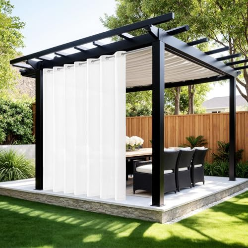 MIULEE Outdoor Vorhang Transparent Wetterfest Außenvorhang mit Ösen Gardinen Voile Wasserdicht Sichtschutz, für Pavillon Terrasse Pergola Balkon Garten, 1 Stück, B 254 x H 243cm, Weiß