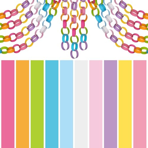 CHRORINE 600 Pièces de Chaînes de Papier pour la Fête de Pâques, Bandes de Papier Colorées pour Décorations de Fête, Fournitures de Bricolage (Couleurs de Pâques, 1 x 18 cm)