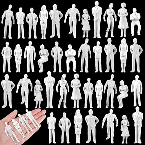 Namalu 50 Stück Miniatur Figuren für Modellbau, Maßstab 1: 25 | Stehende und Sitzende Figuren, 2,95 Zoll, Unbemalte Modelle, Kleine Modelle Menschen für Modelleisenbahn, Architekturmodell