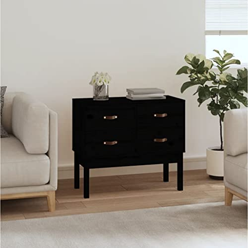 Hoopleep Armoire Console Noir en Bois de pin Massif 90x40x78 cm avec 4 tiroirs Rangement pour Cuisine Salle à Manger Salon Bureau Durable Rustique