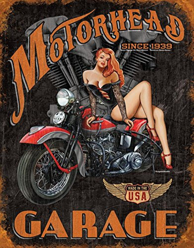 Motorhead Garage Moto Pinup Distressed Retro Vintage Targa di latta