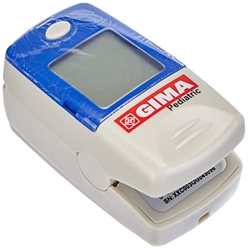 GIMA Oxy-5 pädiatrisches Oximeter, Fingerpulsoximeter, Durchmesser 8-16 mm, tragbar, erkennt Sättigung, Herzfrequenz und Durchblutung, 2 AAA-Batterien im Lieferumfang enthalten, visuelle und akustische Alarme, LCD-Display