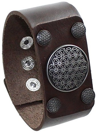 Lederarmband Blume des Lebens Armband Ø 18-22 cm in braun, Lebensblume