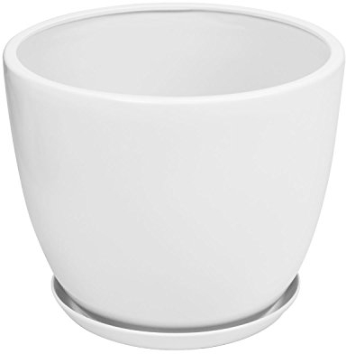 Vaso BARILOTTO 5 in ceramica con sottovaso, diametro 25 cm, colore: bianco