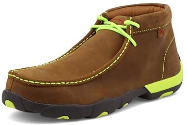 Twisted X Men's Steel Toe Chukka Driving Moc Work Boots, Distressed Saddle & Yellow, 10.5 M