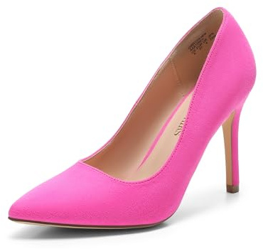 DREAM PAIRS Women's Closed Toe High Heels Dress Pointed Toe Wedding Pump Shoes,Size 5,Fuchsia/Suede,Christian-N