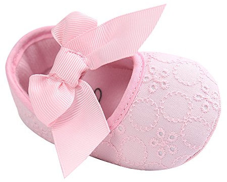 LACOFIA Scarpe da Battesimo neonata per Principessa Bowknot con Suola Morbida Antiscivolo Ballerine Bambina Rosa 3-6 Mesi