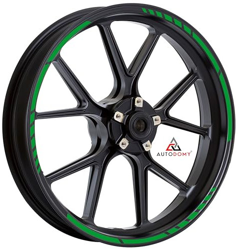 Autodomy Set Completo per 2 Ruota Adesivi Cerchi Moto Sport 15-19 Pollici | Riflettente Adesivi x Cerchi Moto Resistente Pioggia e UV | Strisce Adesive per Auto e Scooter | Colore Verde