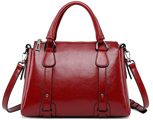 Coolives Damen Tasche aus Leder Handtasche Henkeltasche Umhängetasche Schultertasche Weinrot EINWEG